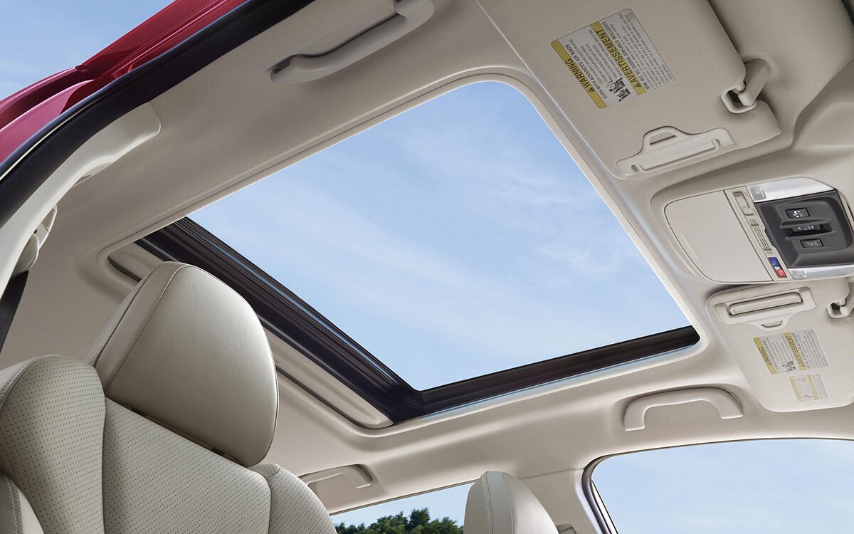 A close-up of the power panoramic moonroof available on the 2020 Forester.