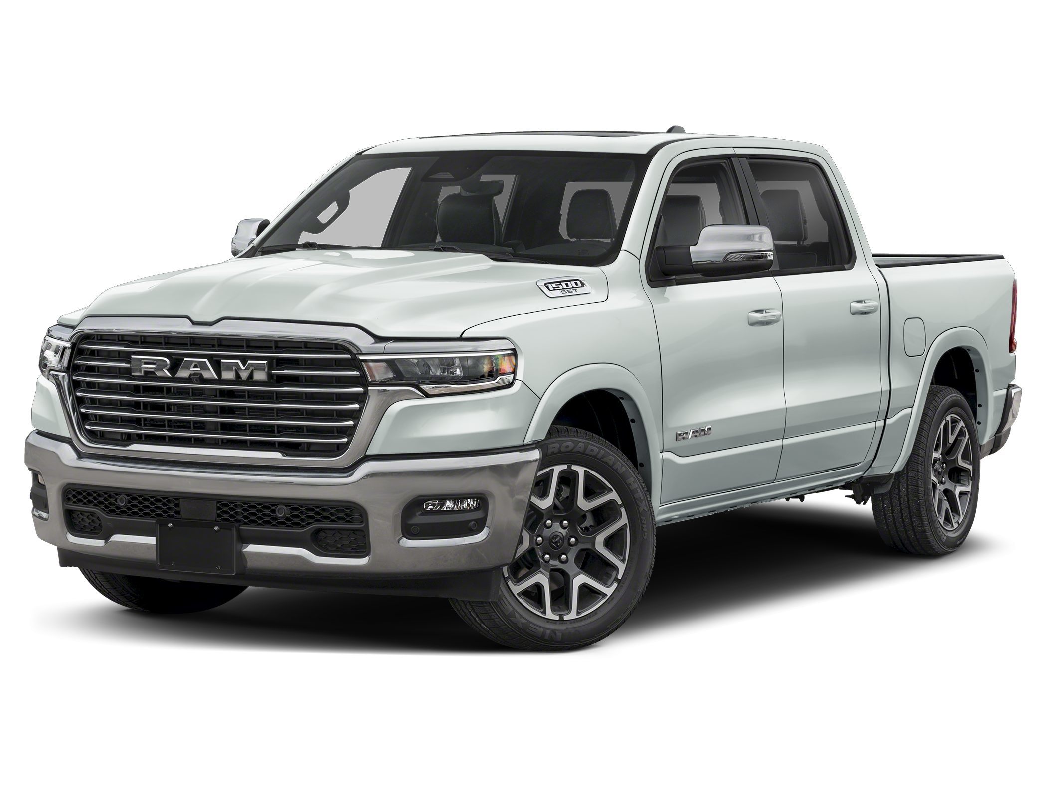 Ivory White Tri-Coat Pearlcoat 2026 RAM 1500 Laramie Crew Cab 4WD Pickup Truck Four-Wheel Drive 8-Speed Automatic