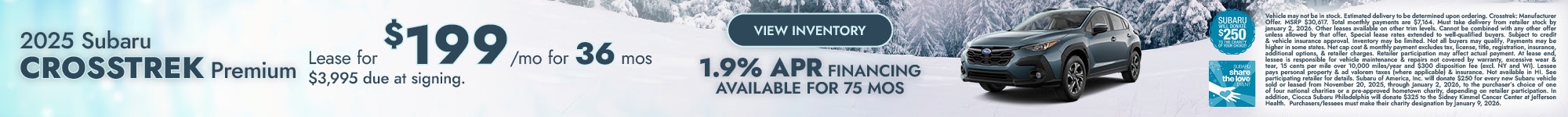 2025 Subaru Crosstrek Premium Lease for $199/mo for 36 mos