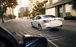 A photo illustration showing the Blind-Spot Detection system sensors available on the 2021 Subaru Legacy.
