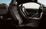 A close-up of the bolstered front sport seats in the 2020 BRZ.