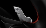 A close-up of the paddle shifters for the 6-speed automatic transmission available in the 2020 BRZ.