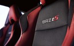 Close up view of 2020 Subaru BRZ tS Alcantara leather trimmed seats with red accents