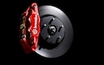 A close-up of the Brembo® performance brakes available on the 2020 WRX.