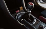 A close-up of the shifter for the Sport Lineartronic transmission available in the 2021 WRX.