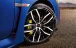 A close-up of the 19-inch alloy wheels on the 2021 WRX STI.